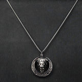 Silver celtic knot lion pendant with Silver Roundcut chain -316L