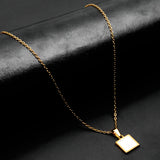 White Square pendant with golden cable chain -316L