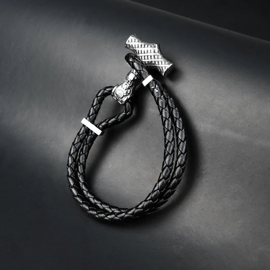 10mm silver Anchor Leather bracelet -316L