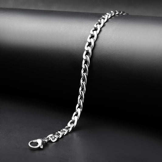 6mm Silver Flex Link Curb chain Bracelet -316L