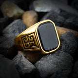 Black Stone Meander Ring-316L