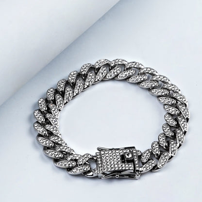 12.5mm Silver Iced Miami Cuban Bracelet -316L