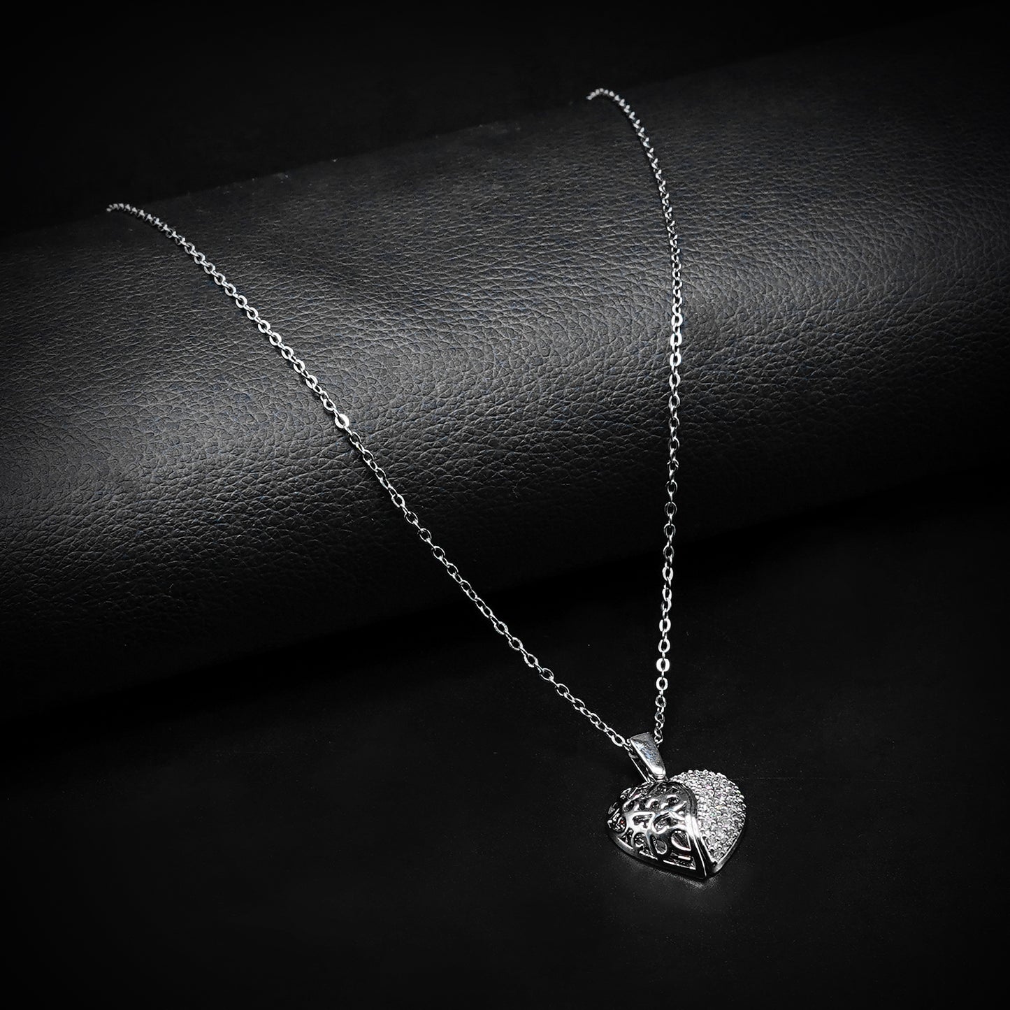 Silver Heart Pendant with Silver Square Box Chain -316L