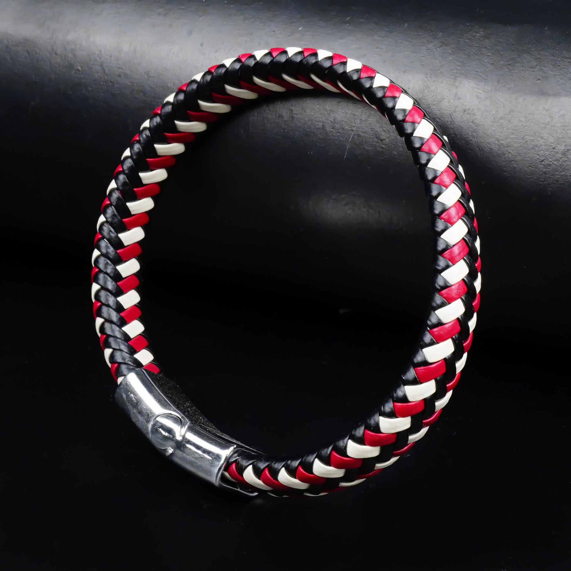 12 mm Crimson Stride  Leather Bracelet -316L