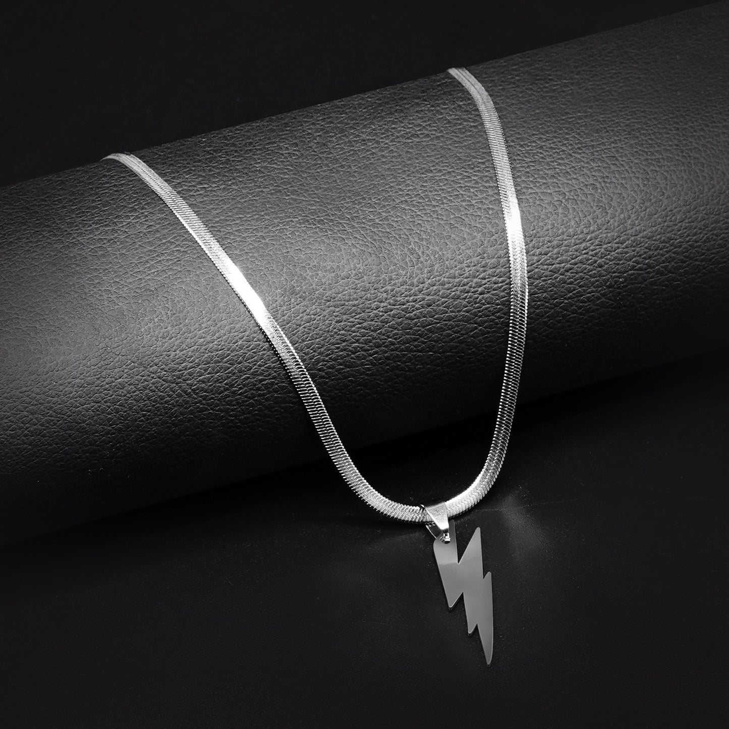 Silver Thunder Pendant with Silver Herringbone Chain -316L
