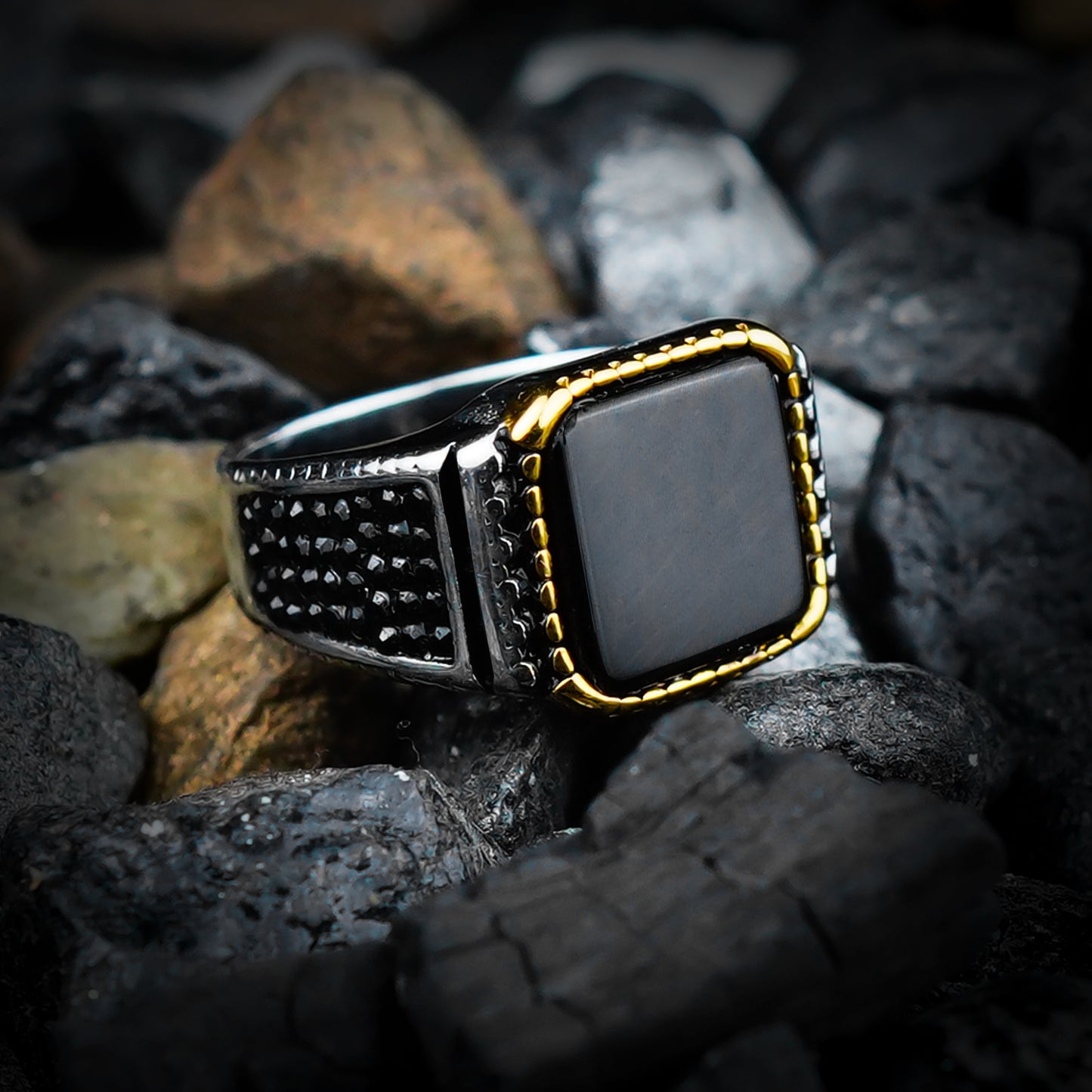 Black Stone Antique Ring-316L