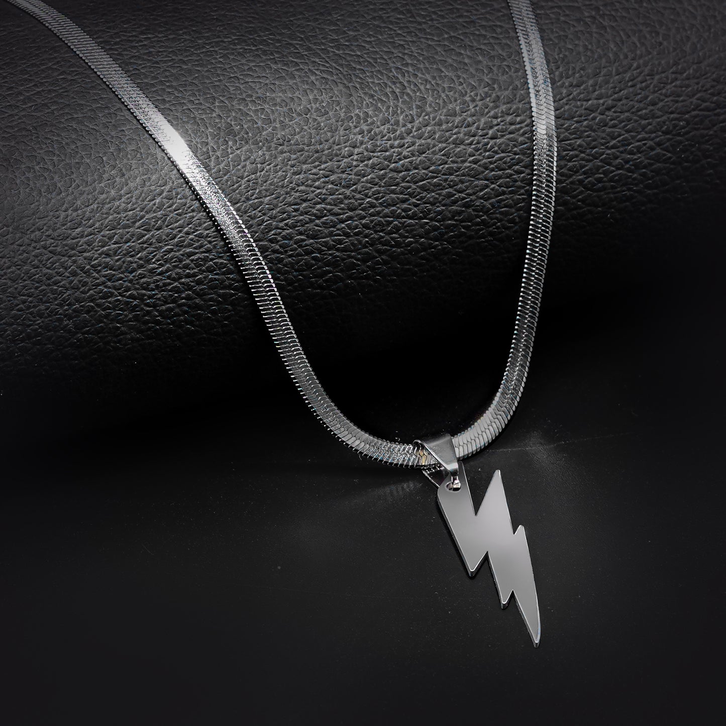 Silver Thunder Pendant with Silver Herringbone Chain -316L