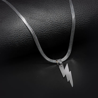 Silver Thunder Pendant with Silver Herringbone Chain -316L