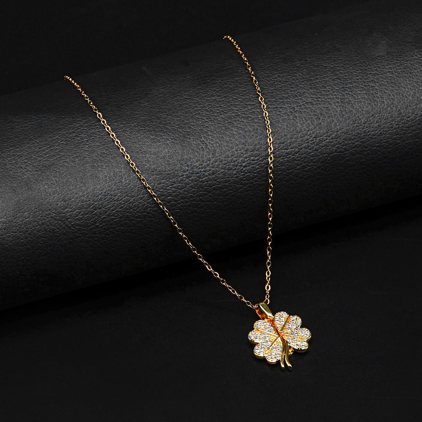 Golden Chic Clover Pendant with Silver Cable Chain -316L