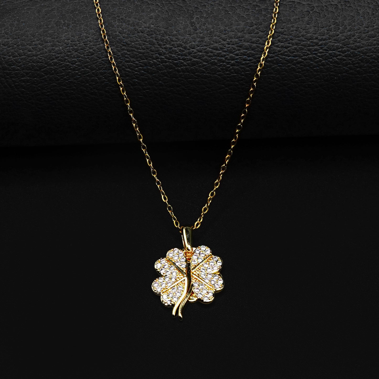 Golden Chic Clover Pendant with Silver Cable Chain -316L