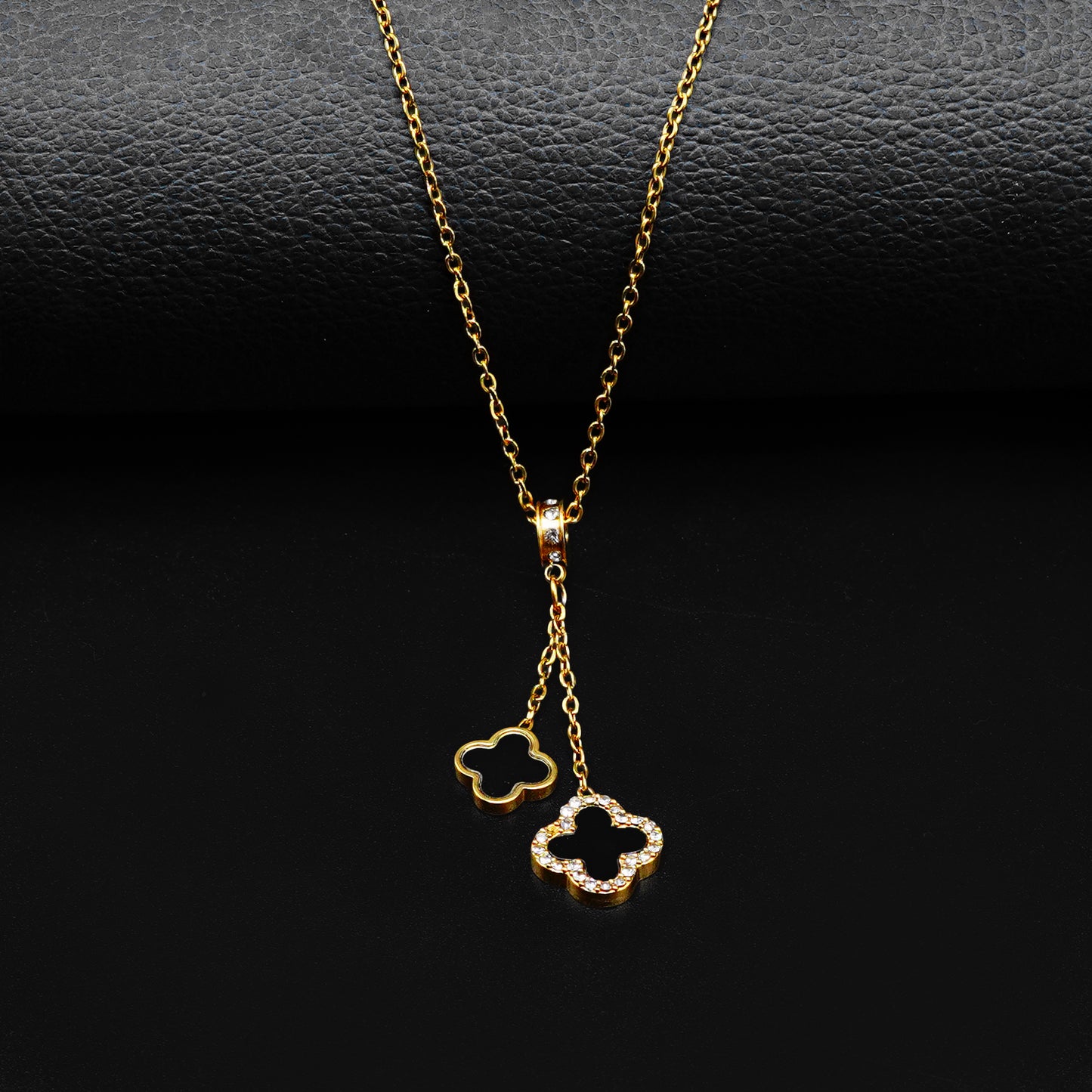 Golden Dual Van Cleef Pendant with Golden Cable Chain -316L