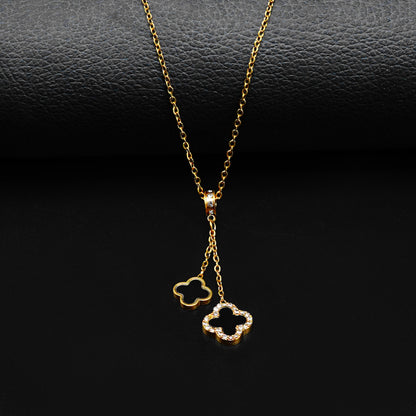 Golden Dual Van Cleef Pendant with Golden Cable Chain -316L