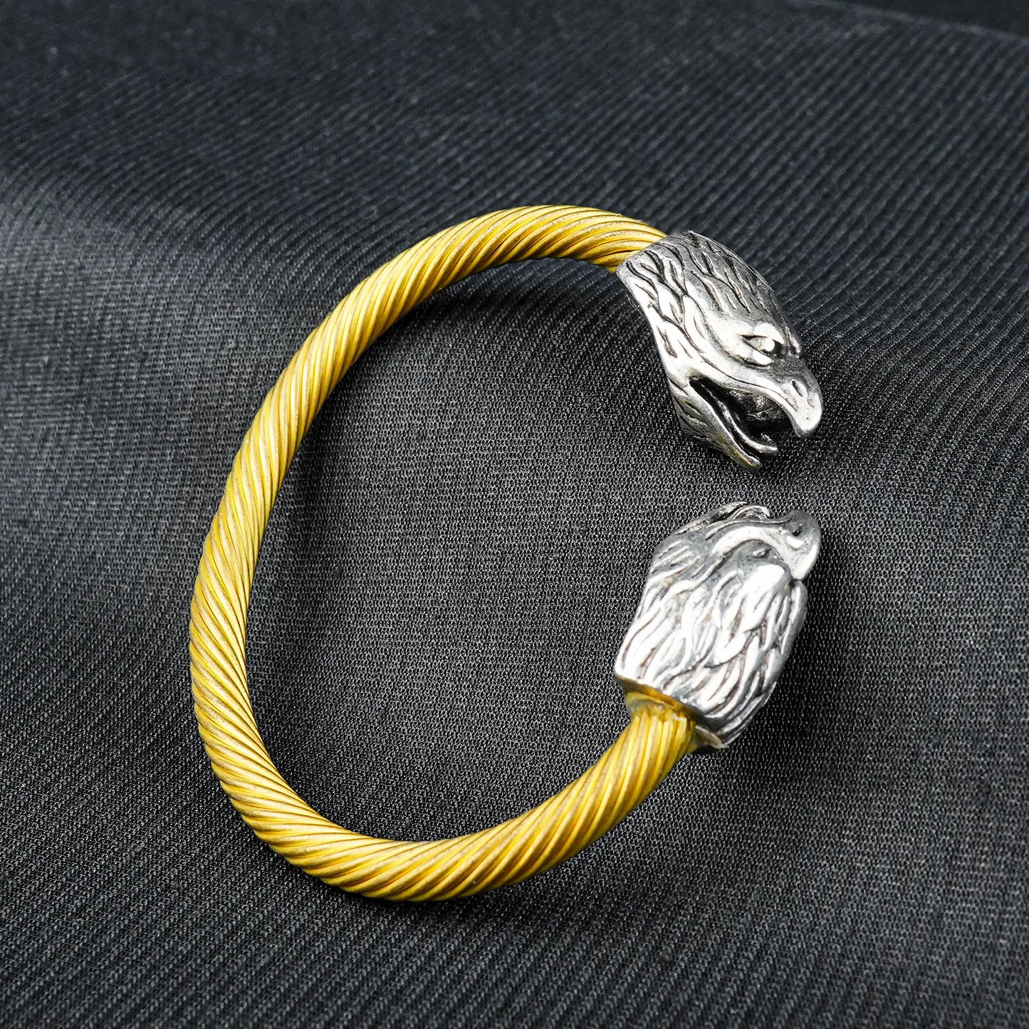 6mm Golden Metallic Eagle Cuff Bangle Bracelet with Silver touch -316L