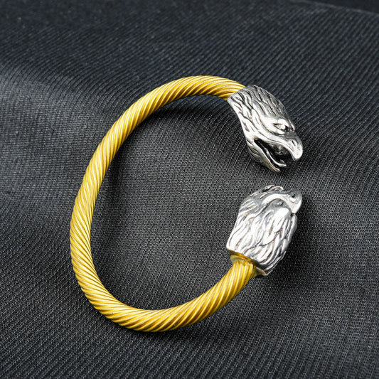 6mm Golden Metallic Eagle Cuff Bangle Bracelet with Silver touch -316L