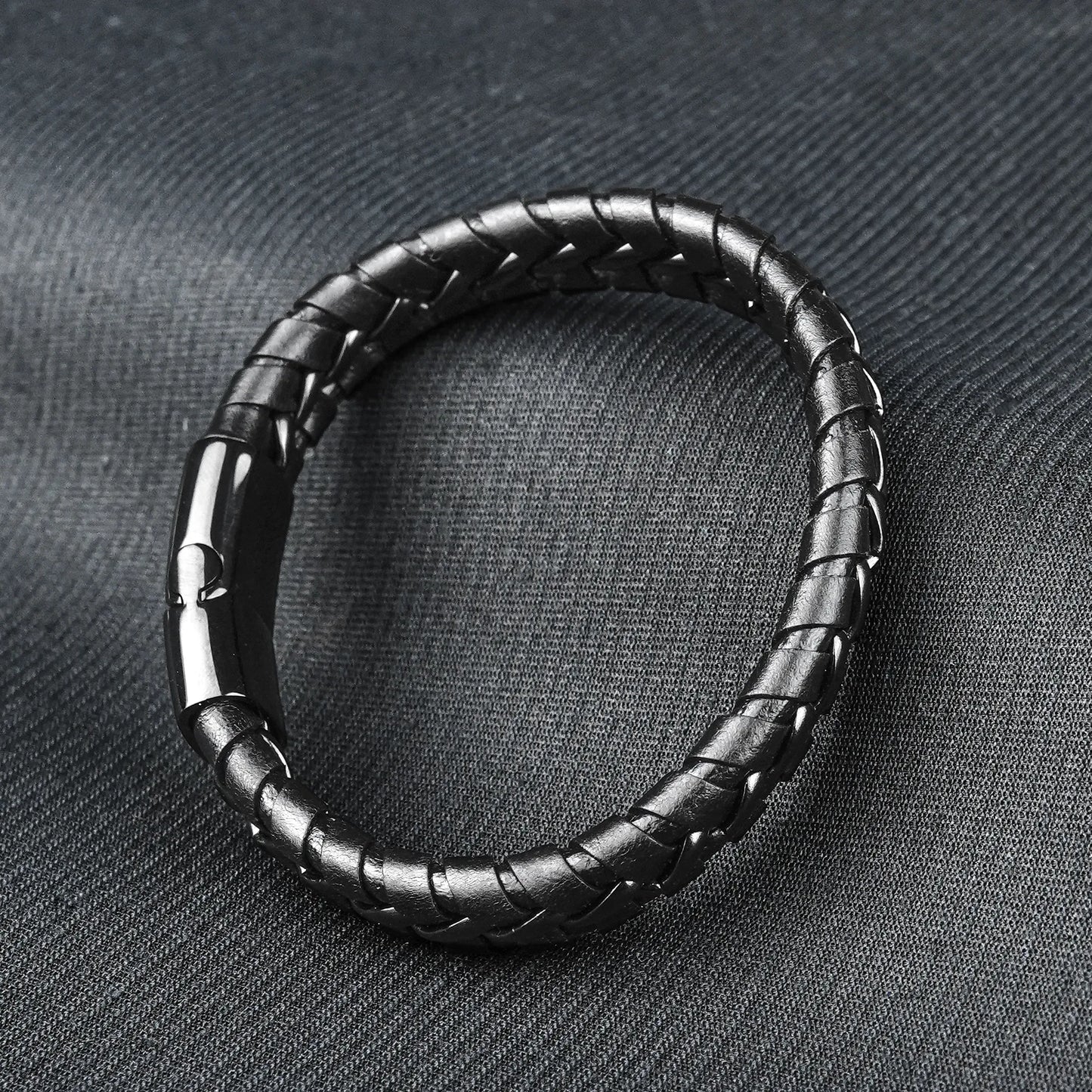 Black Weave Leather Bracelet