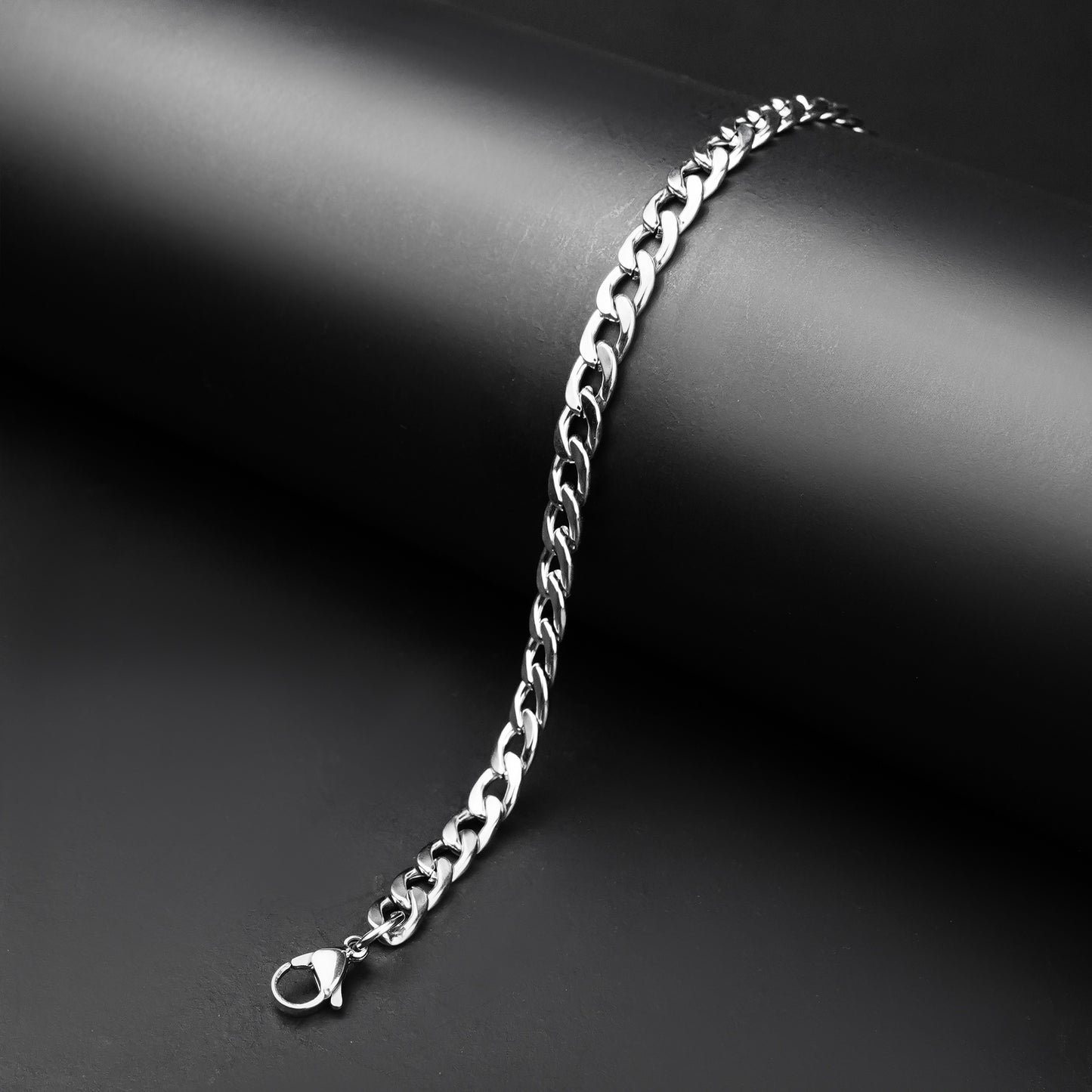 6mm Silver Flex Link Curb chain Bracelet -316L