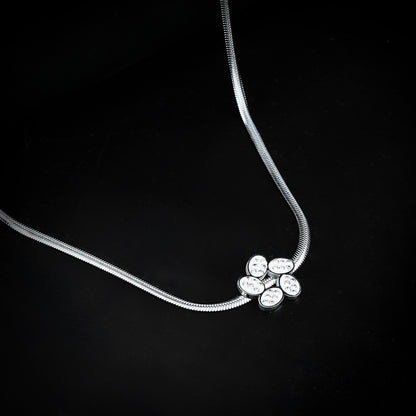 Crystal Petal Pendant with Silver Herringbone Chain – 316L