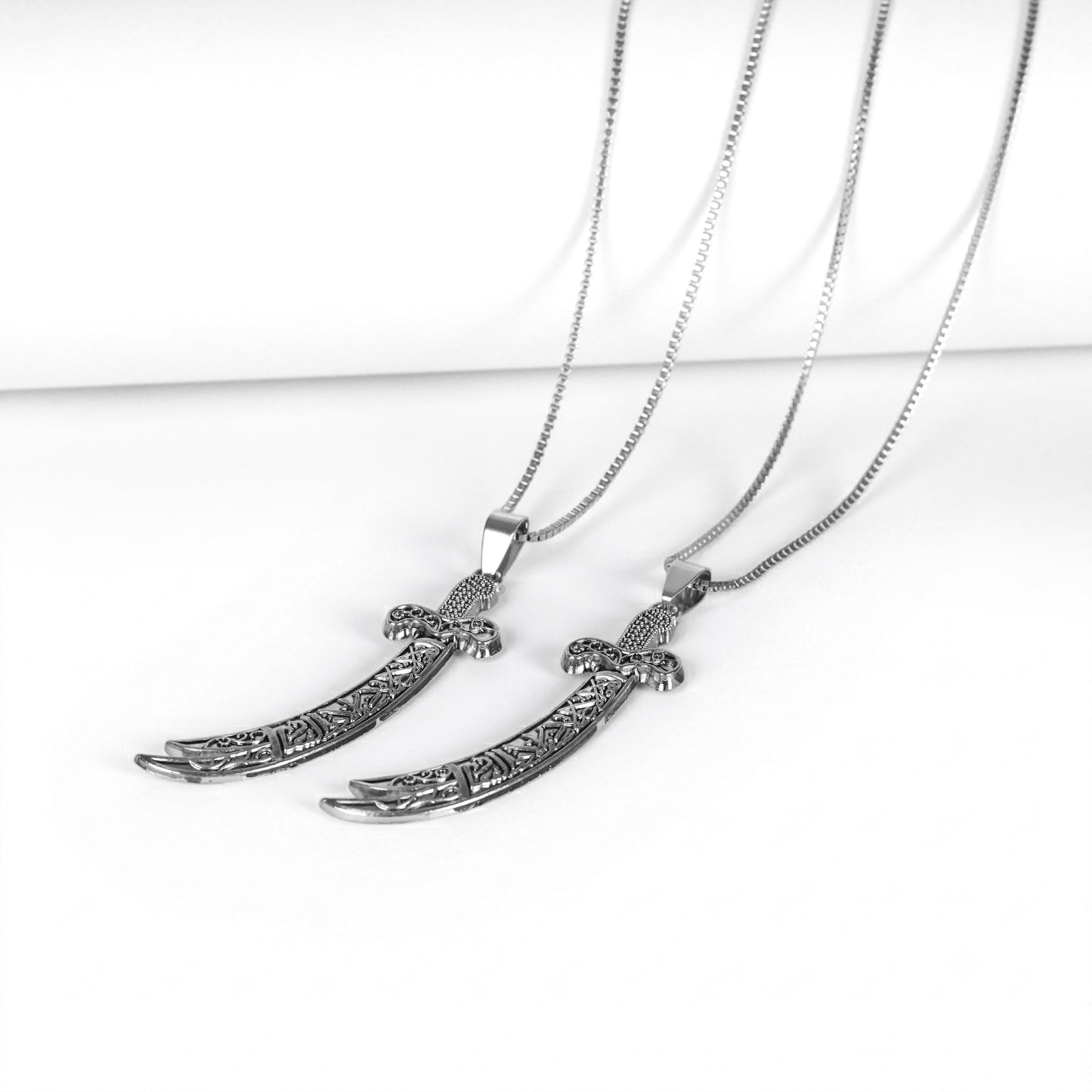 Pair of Vintage Zulfiqar Sword Pendant With Box Chain
