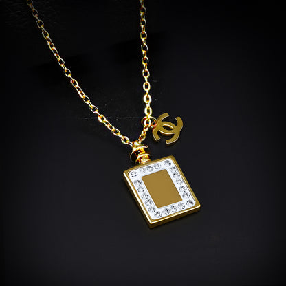 Golden Chanel Pendant with Golden Cable Chain -316L