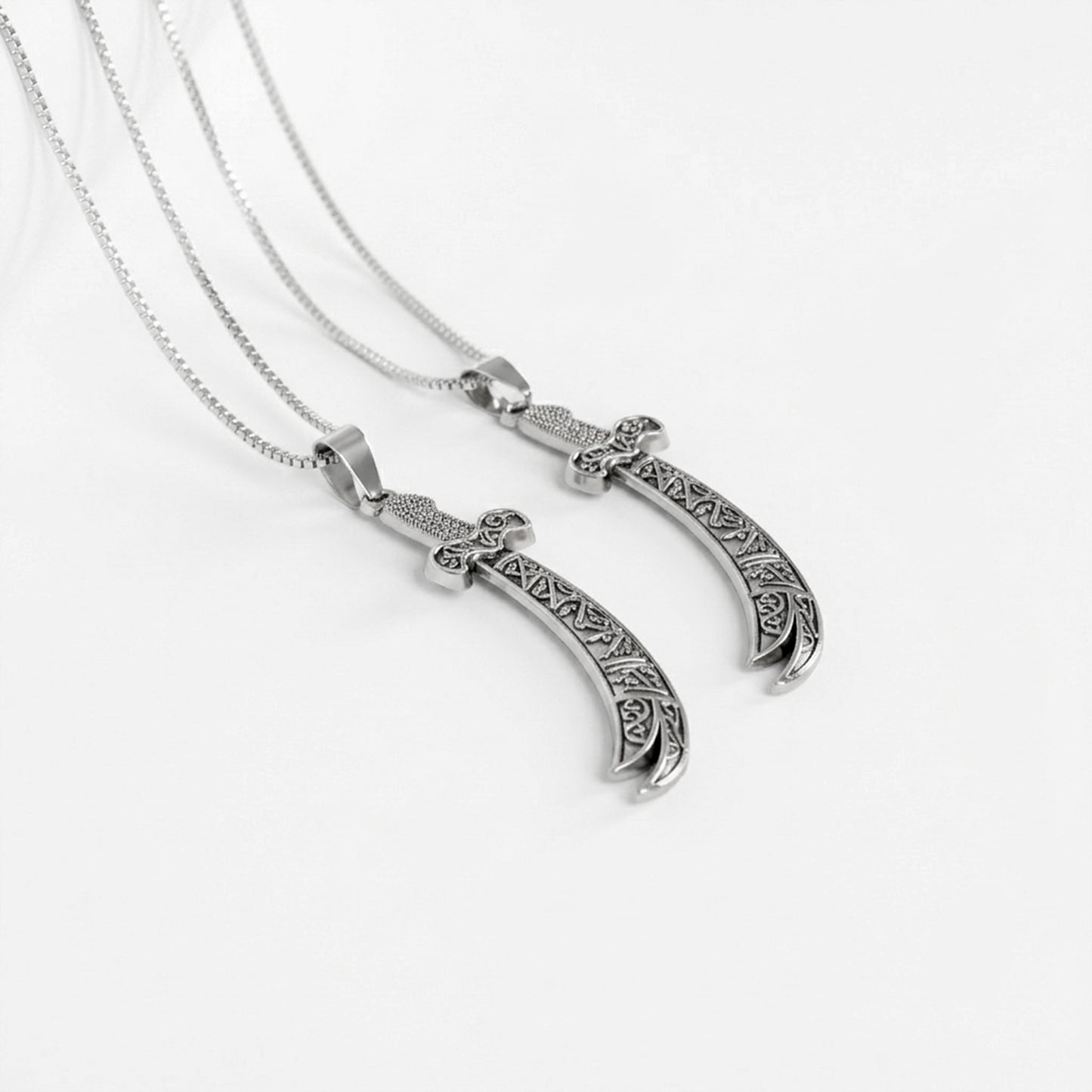 Pair of Vintage Zulfiqar Sword Pendant With Box Chain