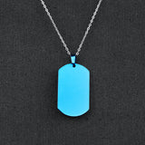 2mm Blue Engraving Rectangle pendant with Link chain -316L