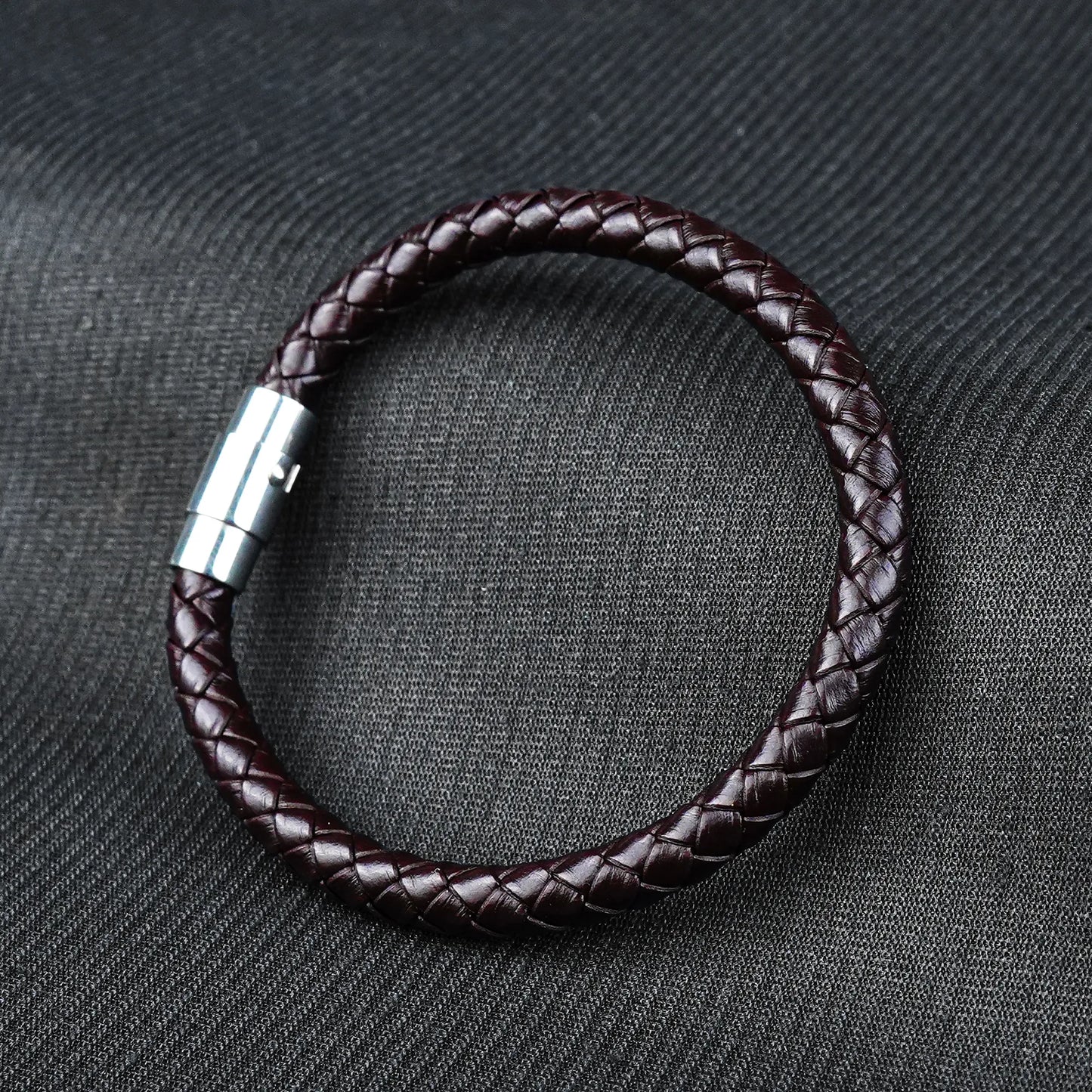 5mm Brown Braided Leather bracelet -316L