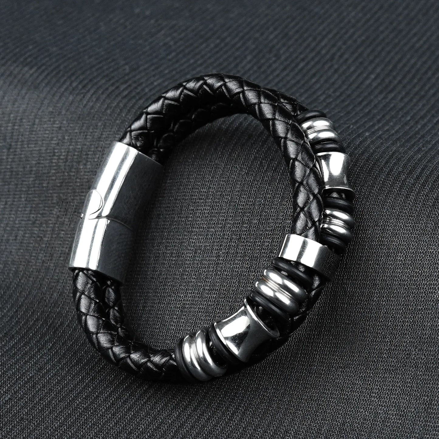 12mm (30g) Brown Woven Leather Bracelet with Silver Touch