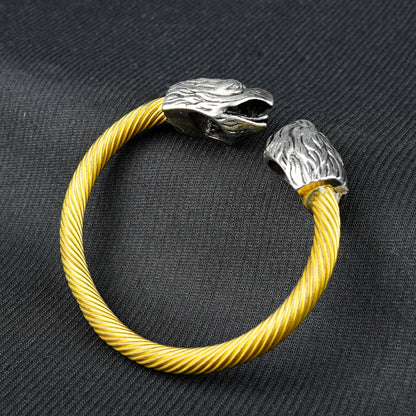 6mm Golden Metallic Eagle Cuff Bangle Bracelet with Silver touch -316L