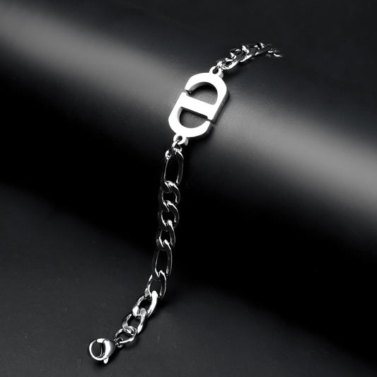 7mm Silver Alpha Figaro chain Bracelet -316L