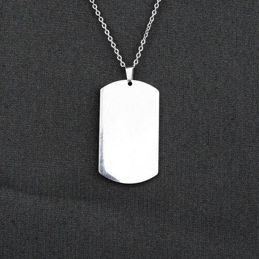 2mm Silver Engraving Rectangle pendant with Link chain -316L