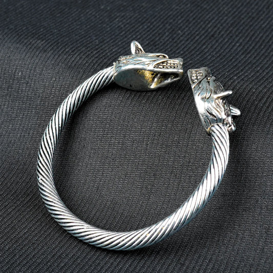 6mm Silver Metallic wolf Cuff Bangle Bracelet -316L