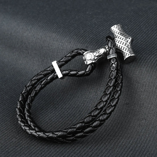 10mm silver Anchor Leather bracelet -316L