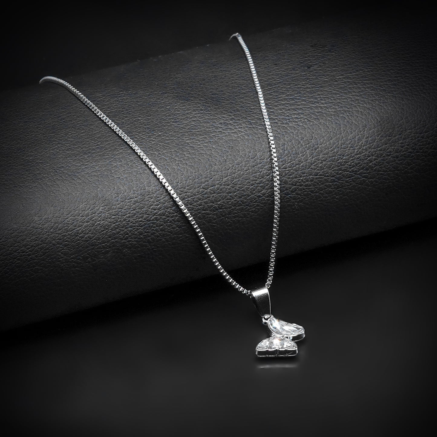 Silver Butterfly Pendant with Silver Square Box Chain -316L