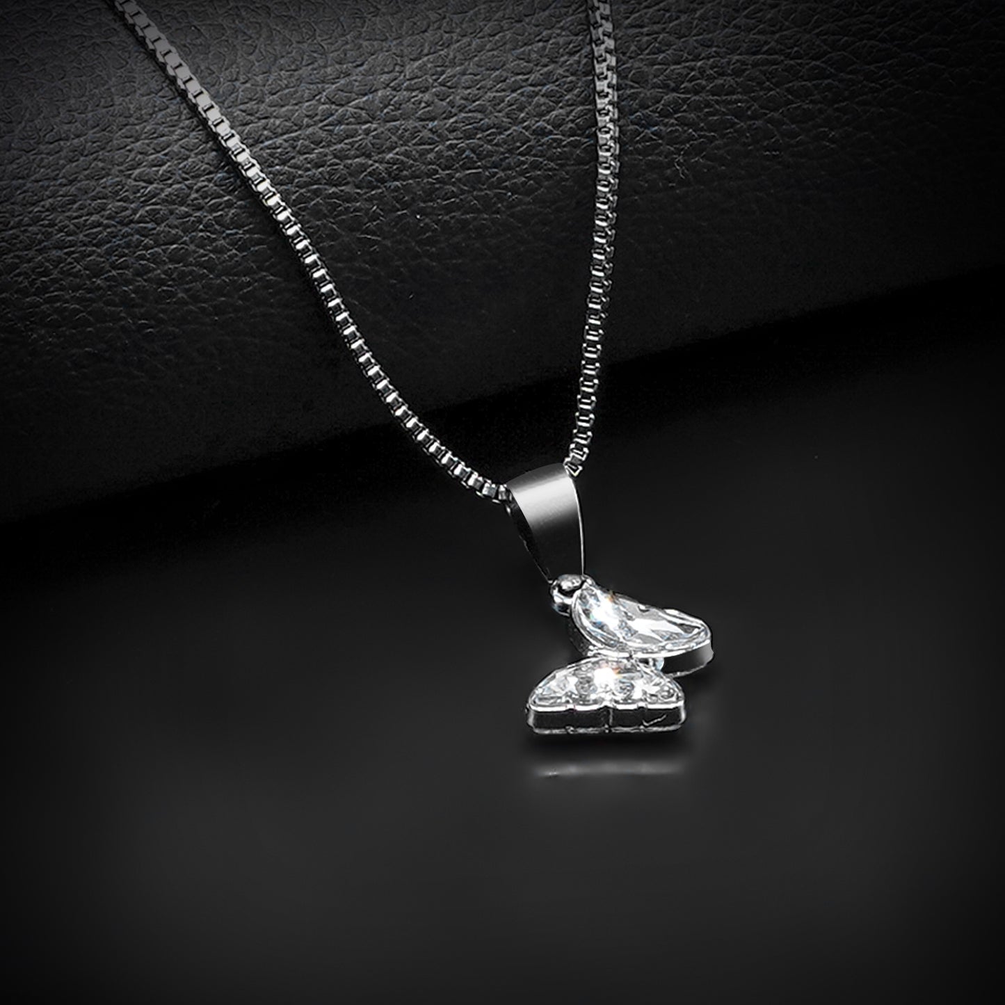 Silver Butterfly Pendant with Silver Square Box Chain -316L