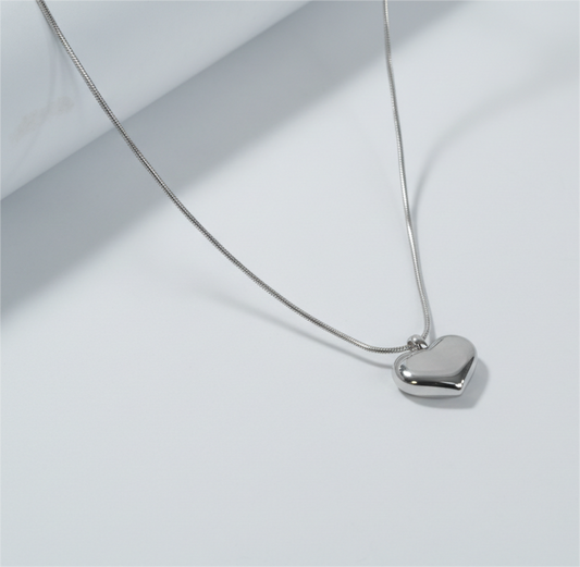 Silver Plain Heart Pendant with Silver Round Snake Chain -316L