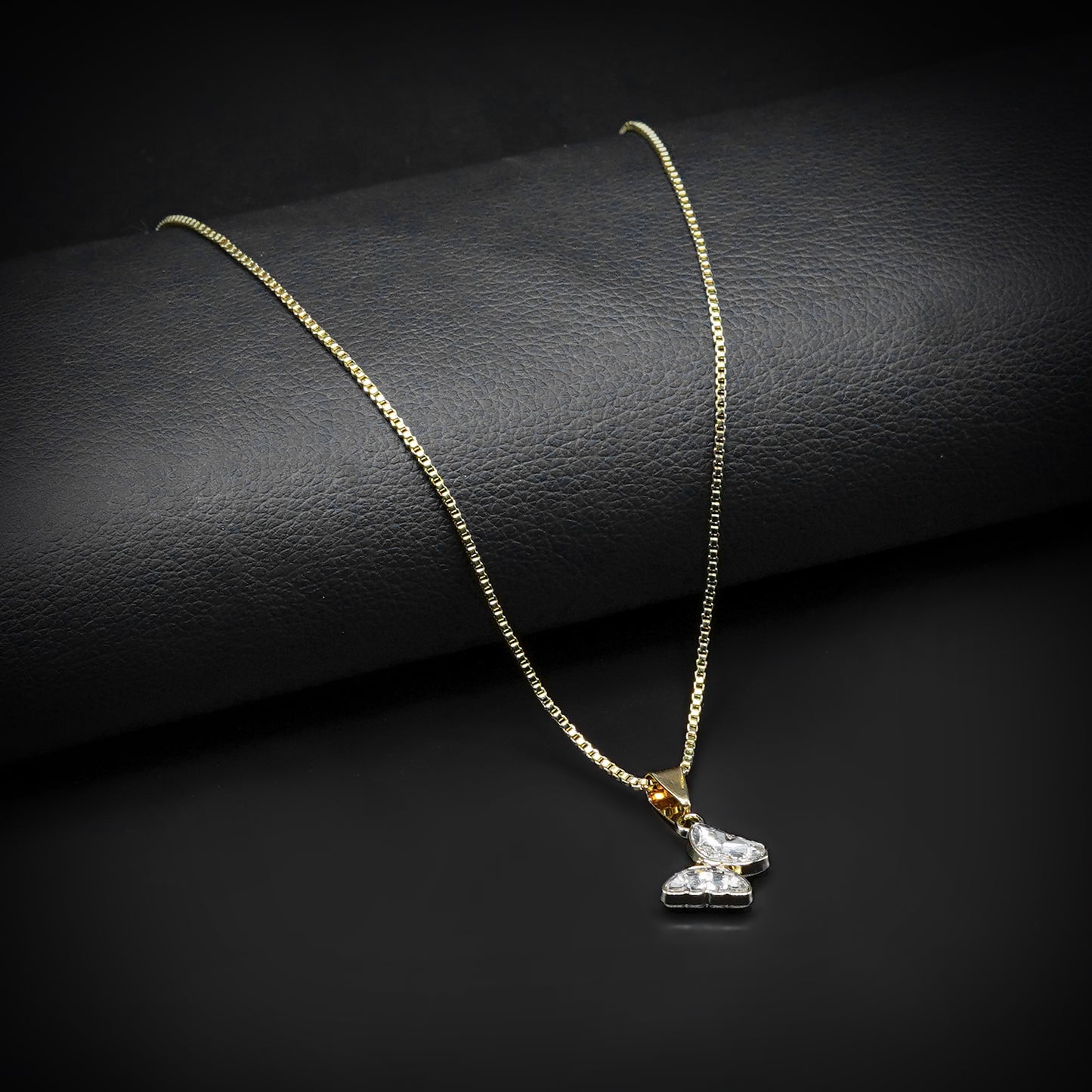 Golden Butterfly Pendant with Silver Square Box Chain -316L