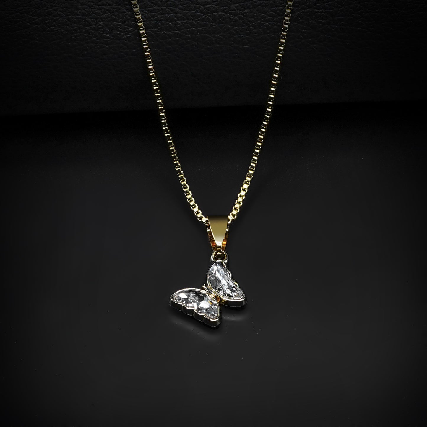 Golden Butterfly Pendant with Silver Square Box Chain -316L