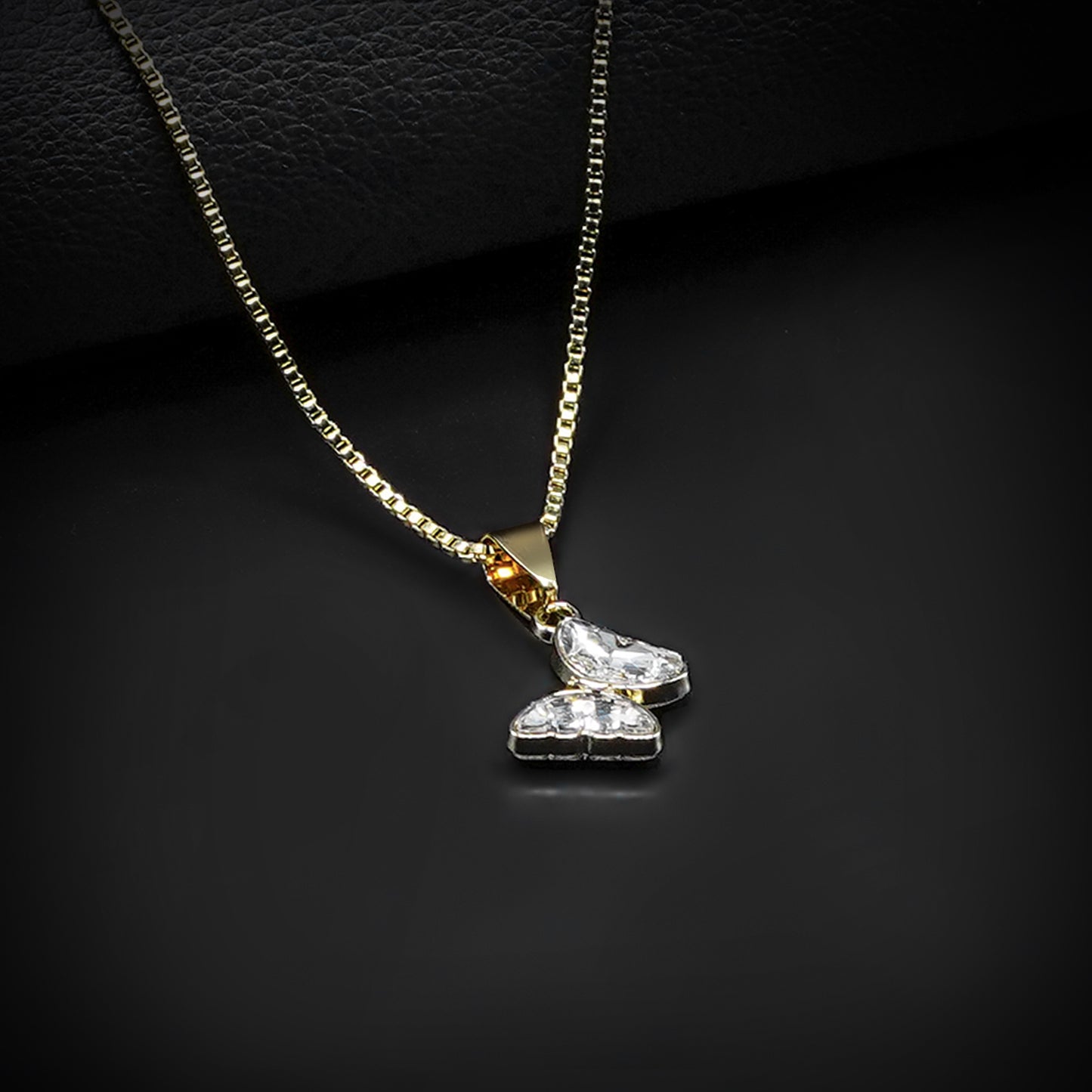 Golden Butterfly Pendant with Silver Square Box Chain -316L
