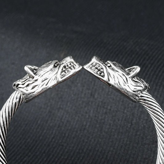 6mm Silver Metallic wolf Cuff Bangle Bracelet -316L