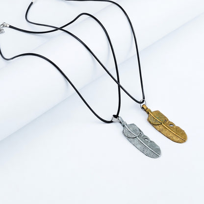 Pair of Flex Golden & Silver Feather pendant with Black rope -316L