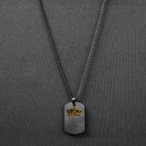 Black Engraving Crown Rectangle pendant with Roundcut chain -316L