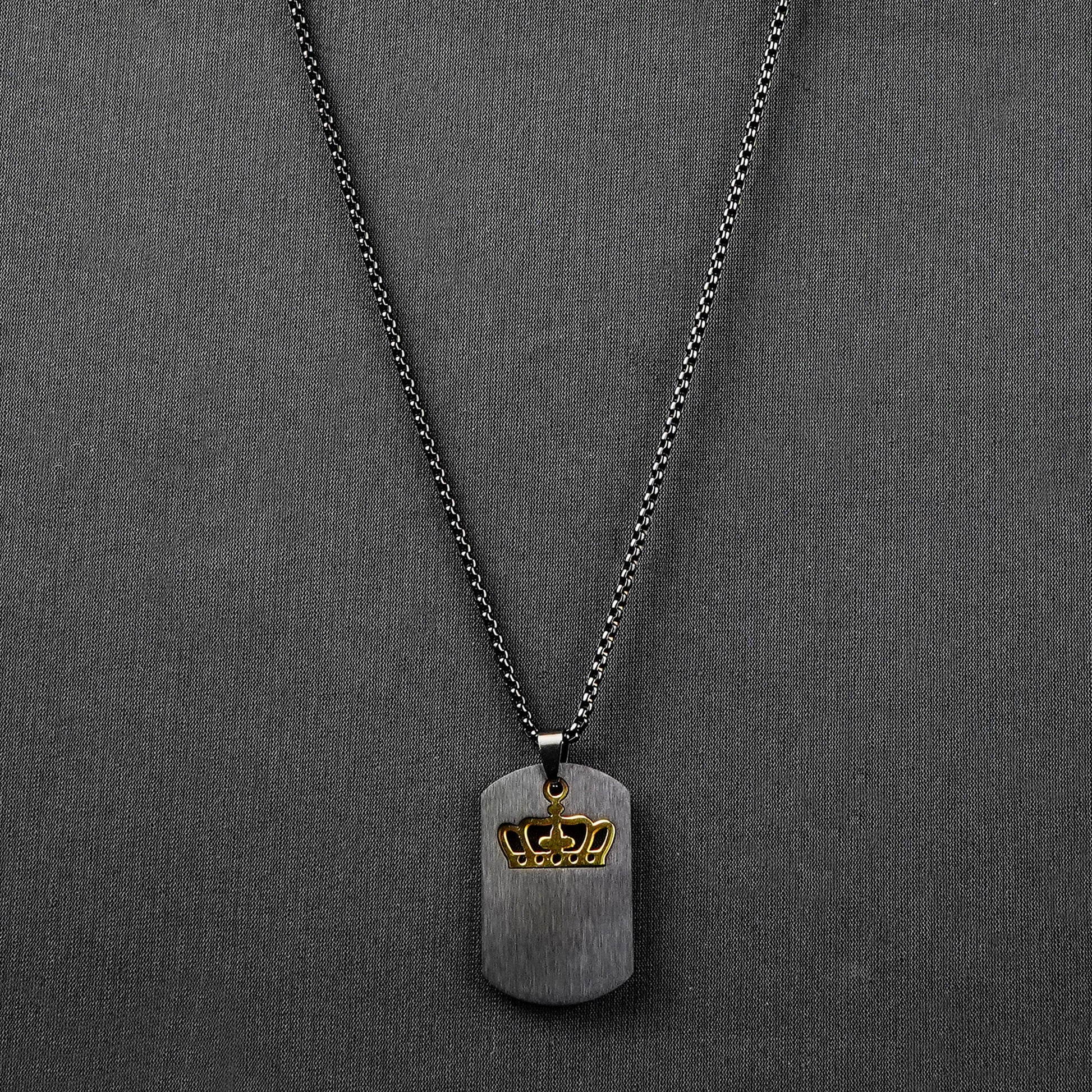 Black Engraving Crown Rectangle pendant with Roundcut chain