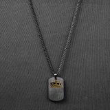 Black Engraving Crown Rectangle pendant with Roundcut chain