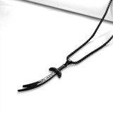 Deep Black Zulfiqar Sword Necklace with Rounded Box Chain