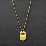 Golden Engraving Crown Rectangle pendant with Roundcut chain -316L