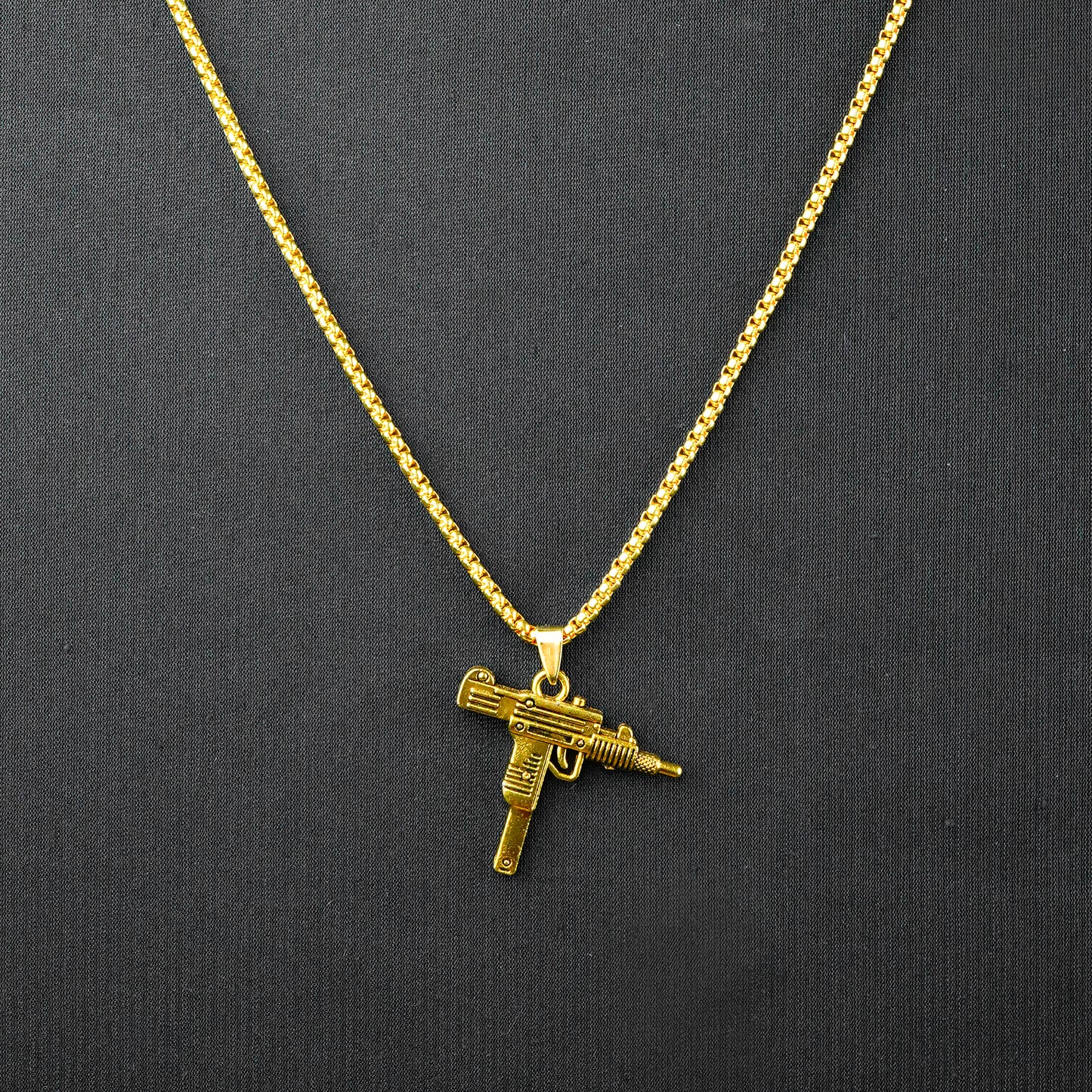 Golden Uzi Gun Pendant with Golden Roundcut Chain