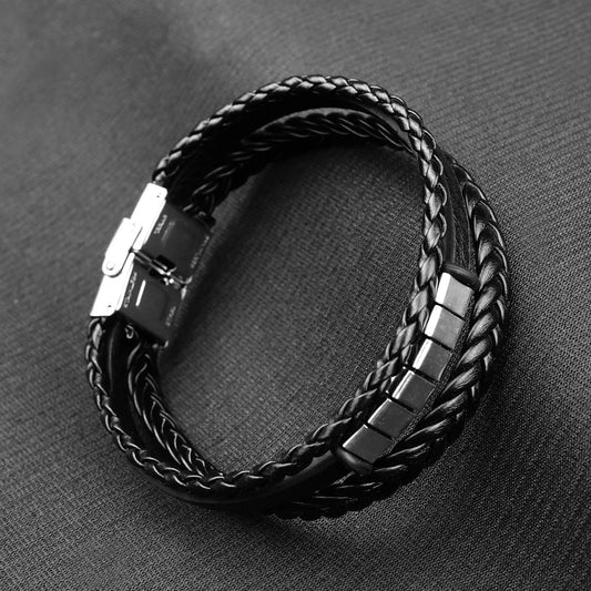 Triple Layer Braid Leather Straps Bracelet