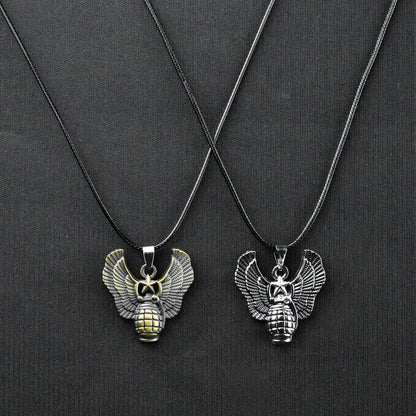 Pair of Silver & Golden Star Wings pendant with Black rope -316L