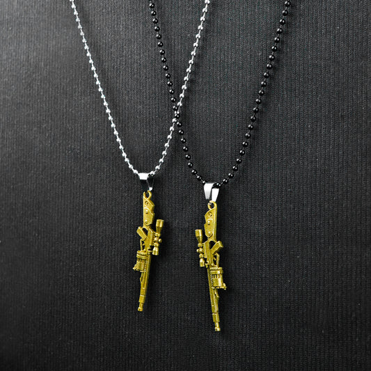 Pair of Golden Rifle pendant with Black & Silver Bead Chain -316L