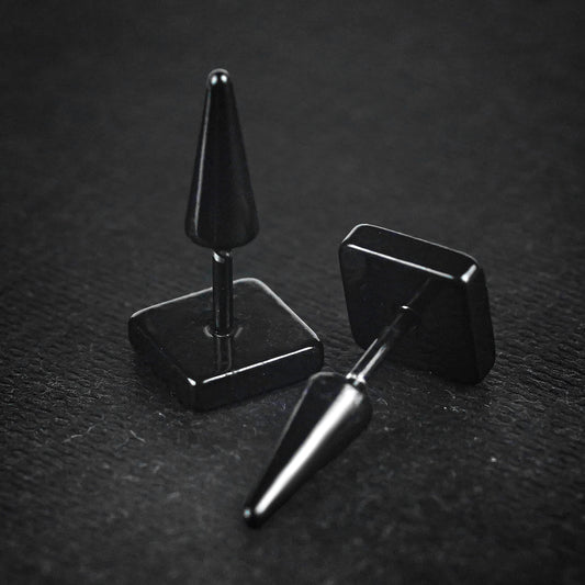 Plain Black square Stud Earrings for Man